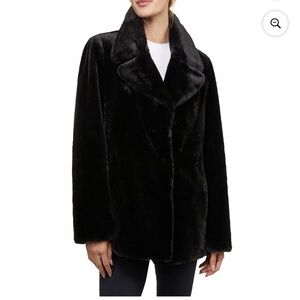 Badgley Mischka Black Pea Coat with Notched Collar